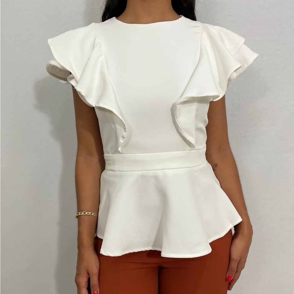 White Peplum Top